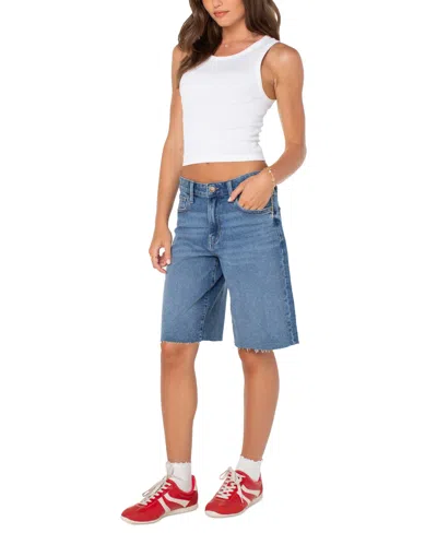 Celebrity Pink Women's High-rise Raw-hem Bermuda Shorts In Blue