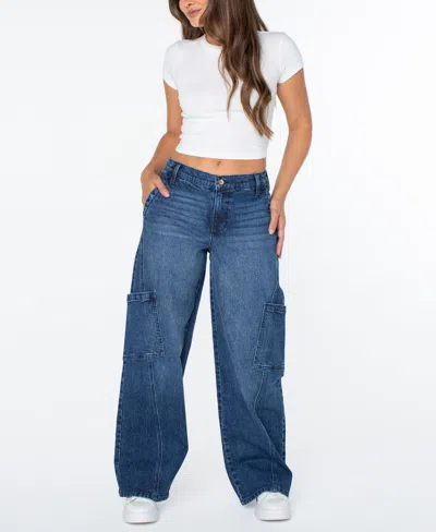 Celebrity Pink Women's Mid-rise Wide-leg Cargo Jeans In Blue