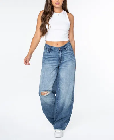 Celebrity Pink Women's Mid-rise Wide-leg Slouchy Jeans In Blue