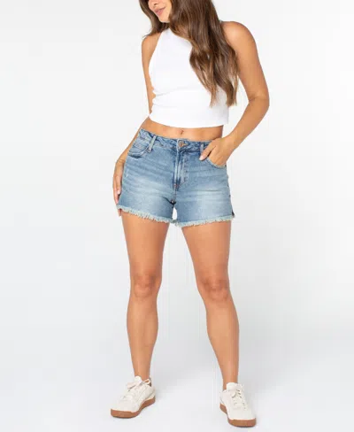 Celebrity Pink Women's Side Slit Fray Hem Festival Shorts In Blue