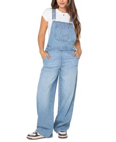 Celebrity Pink Women's Wide-leg Crossover Back Overalls In Medium Wash (fairlea)