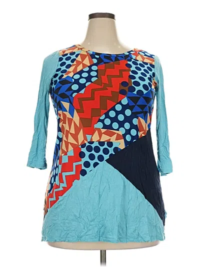Pre-owned Celeste 3/4 Sleeve Top Teal Boatneck Tops