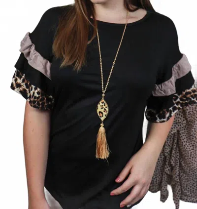Celeste Cheetah Ruffle Sleeve Top In Black