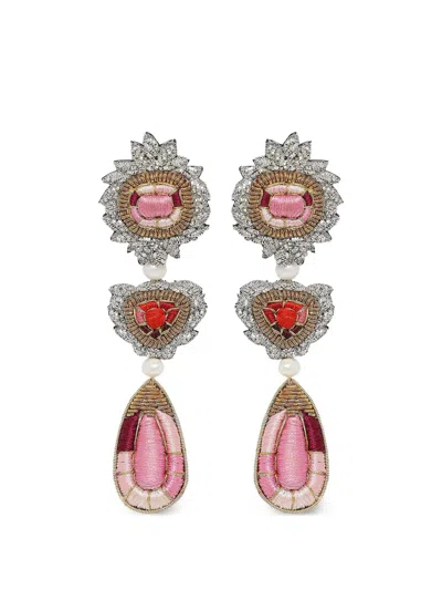 Celeste Embroidered Garnet Ruby Earrings In Multi