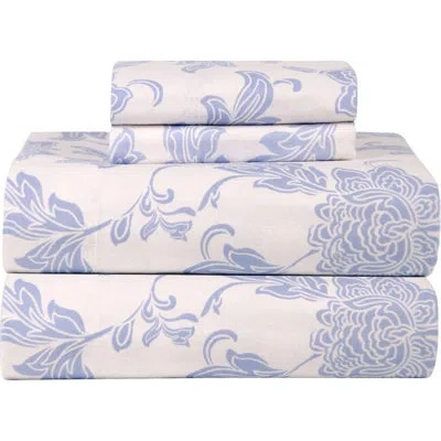 Celeste Home Floral 100% Cotton Flannel Sheet Set In Light Blue