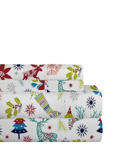 Celeste Home Luxury Weight Printed Cotton Flannel Sheet Set, California King In Holiday Joy