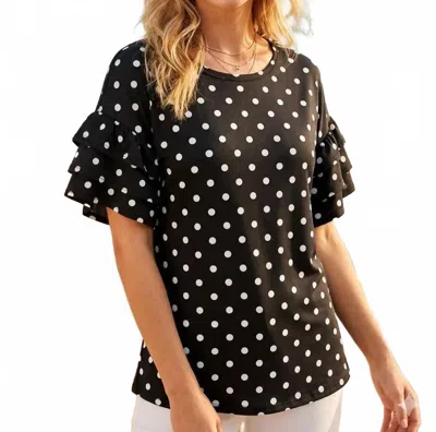 Celeste Polka Dot Ruffle Sleeve Top In Black