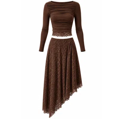 Celestine & Mae Brown Amber Lace Chocolate Co-ord Set