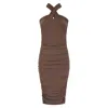 Celestine & Mae Women's Brown Citrine Midi Dress In Woodsmoke Tan In Brown