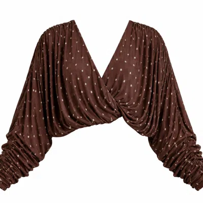 Celestine & Mae Women's Brown Luna Polka Dot Ruched Wrap Top
