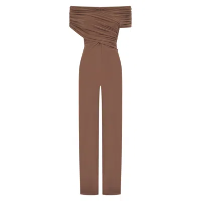 Celestine & Mae Women's Brown Muscari Jumpsuit In Woodsmoke Tan