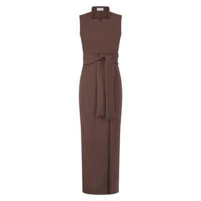 Celestine & Mae Women's Brown Wrap Notch Neck Maxi Dress In Chocolate