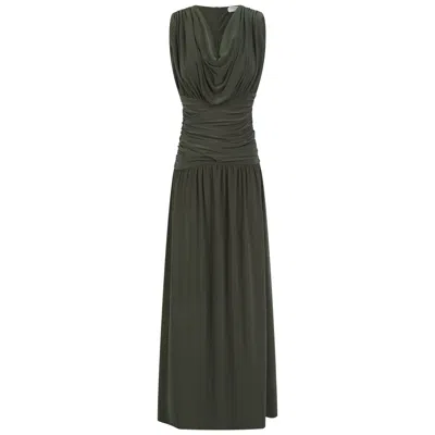 Celestine & Mae Women's Green Daphne Cowl Neck Maxi Dress In Khaki