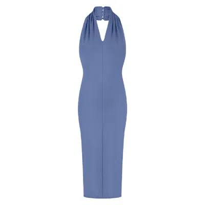 Celestine & Mae Women's Halterneck Wrap Dress In Blue