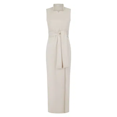 Celestine & Mae Women's Neutrals Wrap Notch Neck Maxi Dress In Cream In White