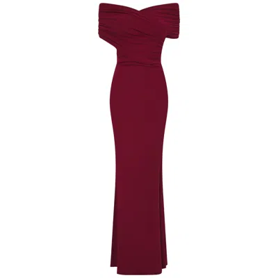 Celestine & Mae Women's Red Primula Bodycon Crossover Maxi Dress In Wine