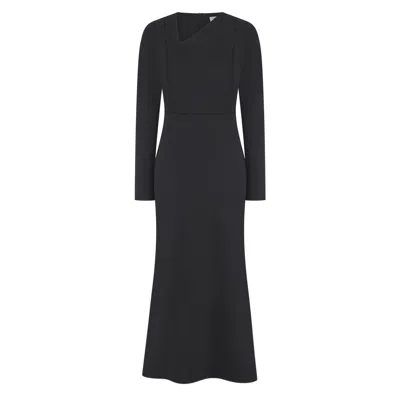 Celestine & Mae Women's Square Neck Pleat Detail Asymmetric Midi Dress In Black