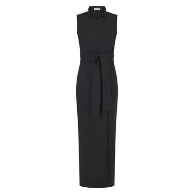 Celestine & Mae Women's Wrap Notch Neck Maxi Dress In Black