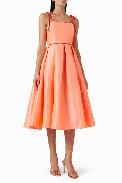 Celia B Alma Tie-shoulder Midi Dress In Coral
