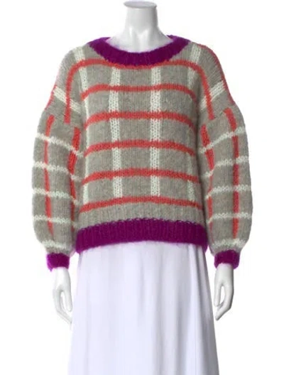Pre-owned Celia B Alpaca Striped Sweater In Gray