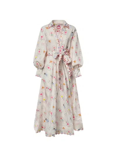 Celia B Apus Embroidered Scalloped-trim Maxi Dress In Neutral