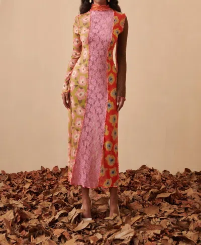 Celia B Care Midi Dress In Pink Multi In Neutral