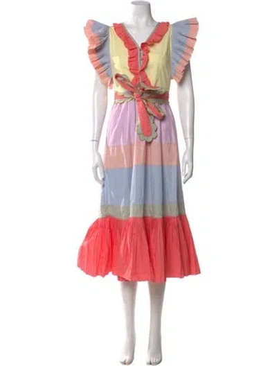 Pre-owned Celia B Colorblock Pattern Long Dress In Orange