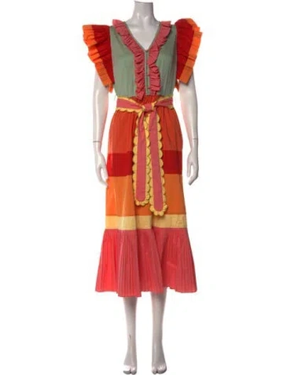 Pre-owned Celia B Colorblock Pattern Long Dress In Orange