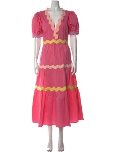 Pre-owned Celia B Colorblock Pattern Long Dress In Pink