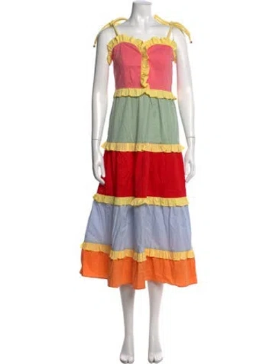 Pre-owned Celia B Colorblock Pattern Midi Length Dress In Red