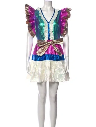 Pre-owned Celia B Colorblock Pattern Mini Dress In Metallic/white