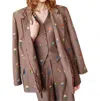 Celia B Double Breasted Blazer With Floral Embroidery In Chestnut In Pink