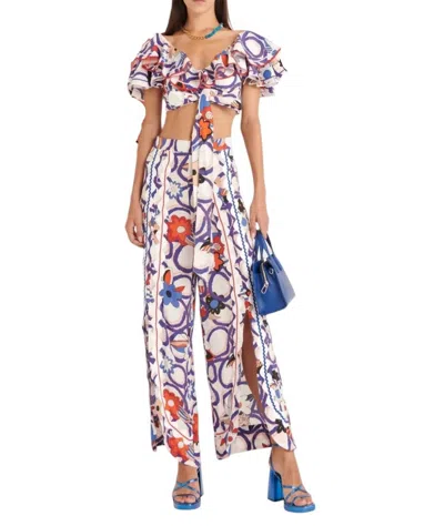 Celia B Flo Trousers In Navy And White Multi