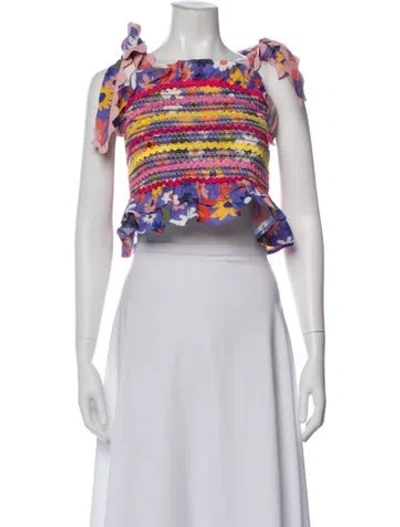 Pre-owned Celia B Floral Print Crew Neck Crop Top W/ Tags In Purple