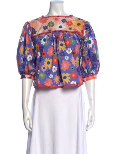 Pre-owned Celia B Floral Print Crew Neck Top In Multicolor