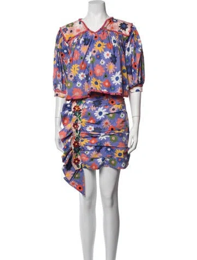 Pre-owned Celia B Floral Print Embroidered Accent Skirt Suit In Multicolor