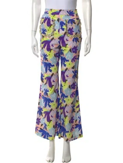 Pre-owned Celia B Floral Print Flared Pants In Blue