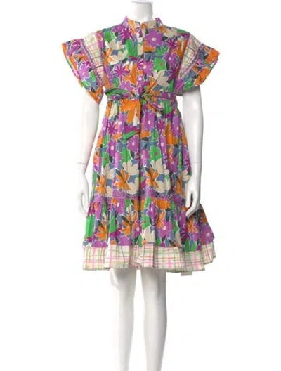 Pre-owned Celia B Floral Print Knee-length Dress In Purple