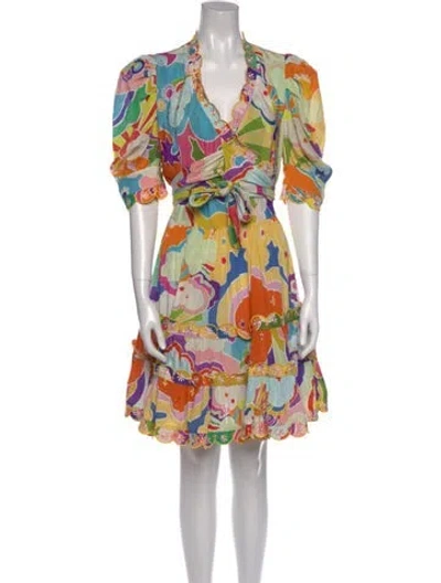 Pre-owned Celia B Floral Print Knee-length Dress In Yellow