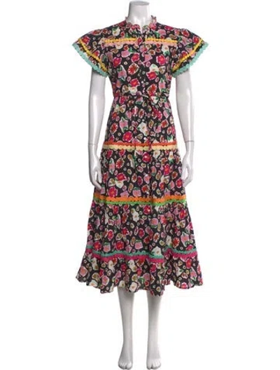 Pre-owned Celia B Floral Print Long Dress In Black