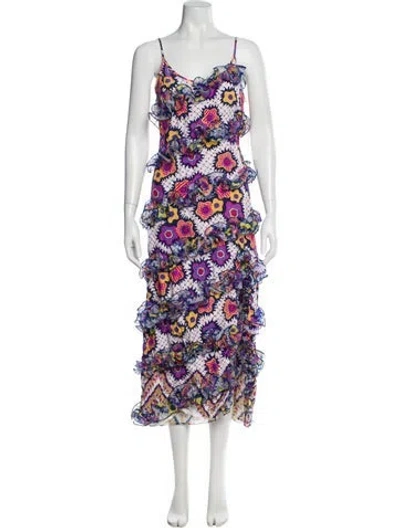 Pre-owned Celia B Floral Print Long Dress In Blue
