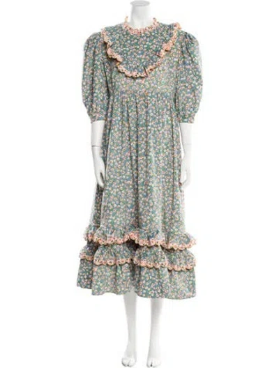 Pre-owned Celia B Floral Print Long Dress In Blue