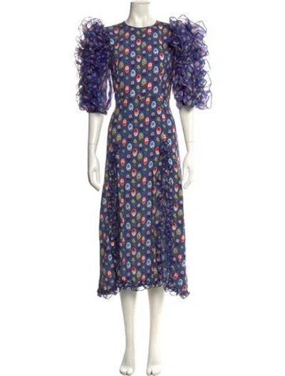 Pre-owned Celia B Floral Print Long Dress In Blue