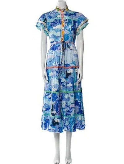 Pre-owned Celia B Floral Print Long Dress In Blue