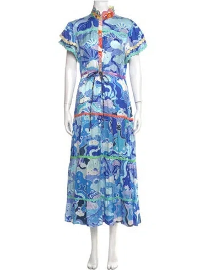 Pre-owned Celia B Floral Print Long Dress In Blue