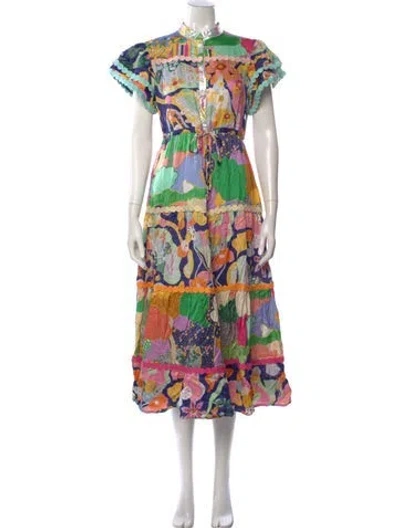 Pre-owned Celia B Floral Print Long Dress In Blue