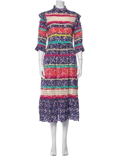 Pre-owned Celia B Floral Print Long Dress In Blue