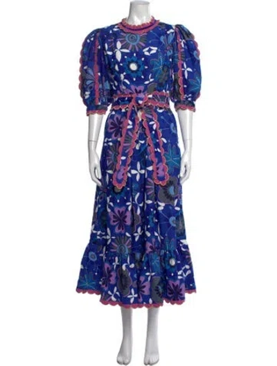 Pre-owned Celia B Floral Print Long Dress In Blue