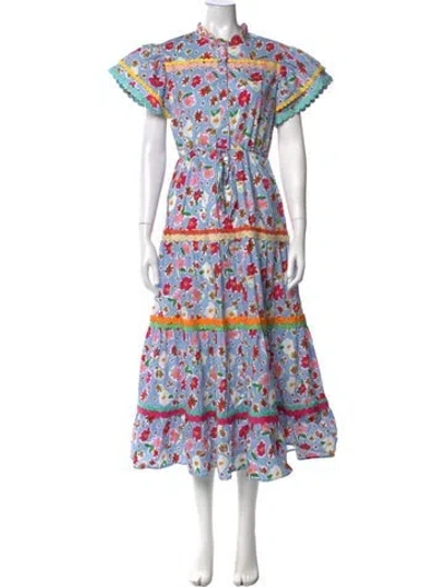 Pre-owned Celia B Floral Print Long Dress In Blue