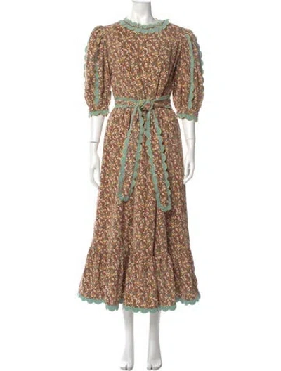 Pre-owned Celia B Floral Print Long Dress In Brown